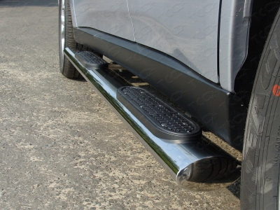 Пороги труба овальная с накладками 120х60 мм ТСС для Mitsubishi Outlander 2012-2014