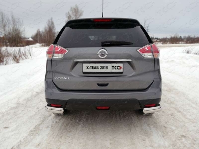 Защита задняя овальные уголки 75х42 мм ТСС для Nissan X-Trail 2015-2018