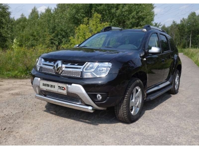 Защита передняя овальная 75х42 мм ТСС для Renault Duster 2015-2021