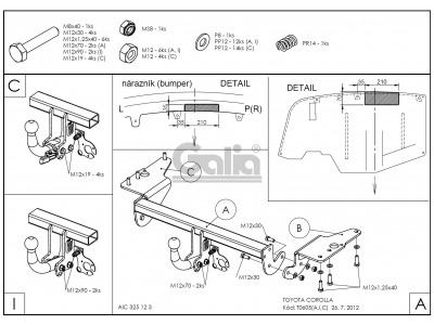 Фаркоп оцинкованный Galia шар A на седан для Toyota Corolla 2006-2013