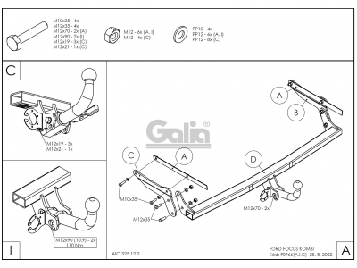 Фаркоп оцинкованный Galia шар BMA съёмный на универсал для Ford Focus 2 2005-2011