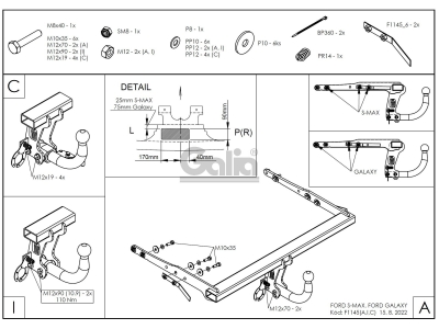 Фаркоп оцинкованный Galia шар C съемный для Ford Galaxy/S-Max 2006-2015