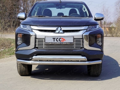 Защита передняя двойная 76-75 мм ТСС для Mitsubishi L200 2019-2021