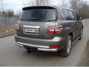 Защита заднего бампера овальная двойная под фаркоп 75х75 мм для Nissan Patrol № NISPATR14-16